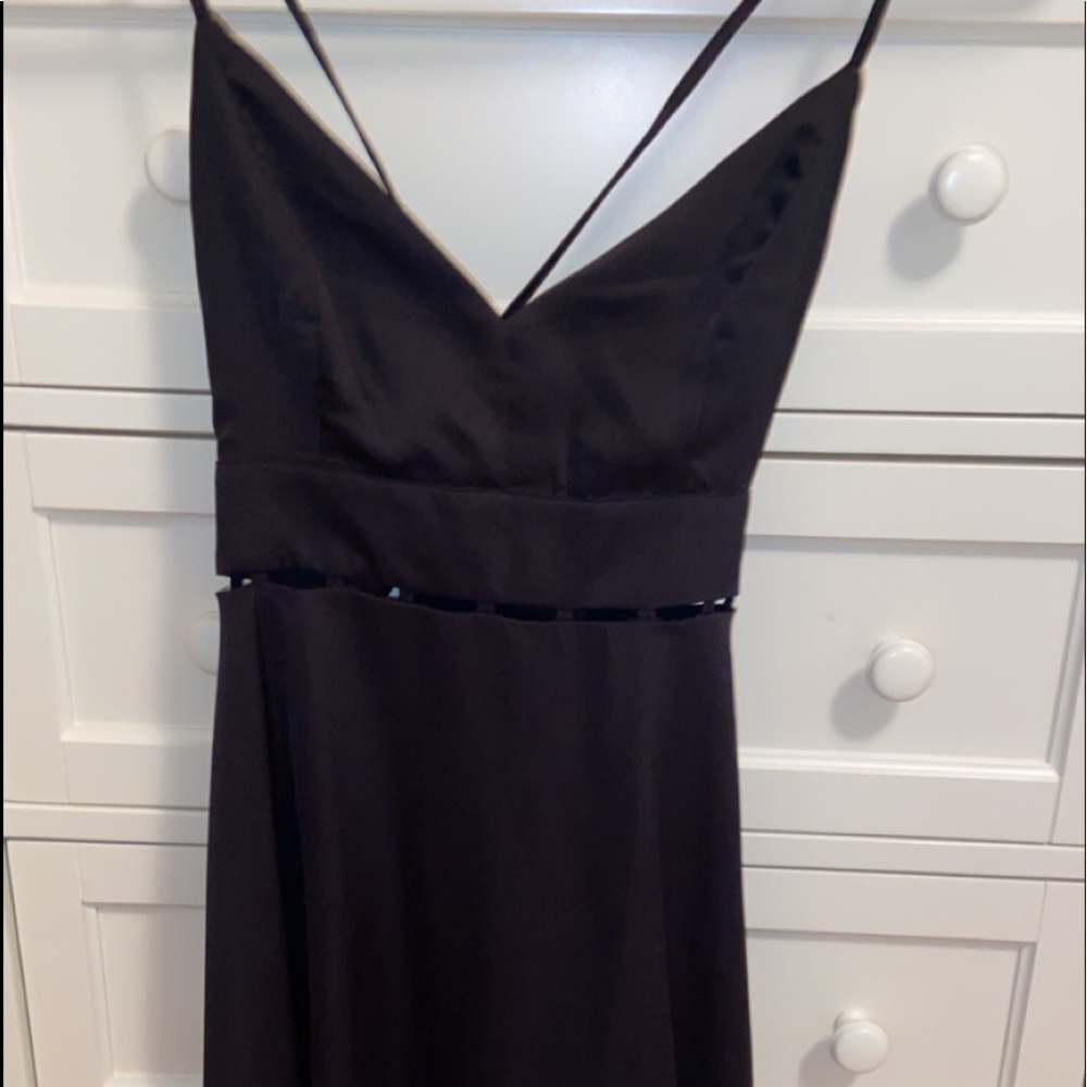 Wild Honey Black Silky Mini Cross-Back Tie Dress View 3